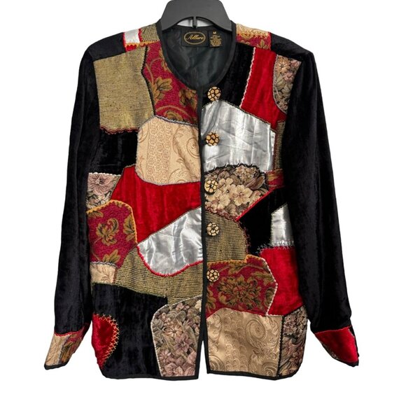 Vintage Allure Patchwork Blazer Jacket Size M Black Multi Long Sleeves Blazer - Picture 1 of 12